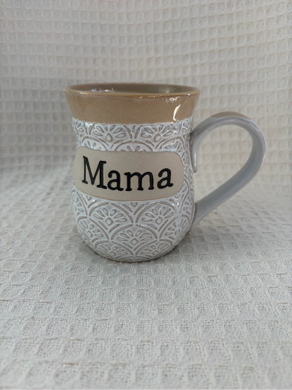 Cracker Barrel Oversized Stoneware Mama Accent Mug In Beige And Tan